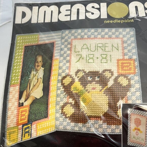 Vintage 1980 Dimensions Needlepoint Kit 2170 Baby Frame Birth Record Sealed - Picture 4 of 15